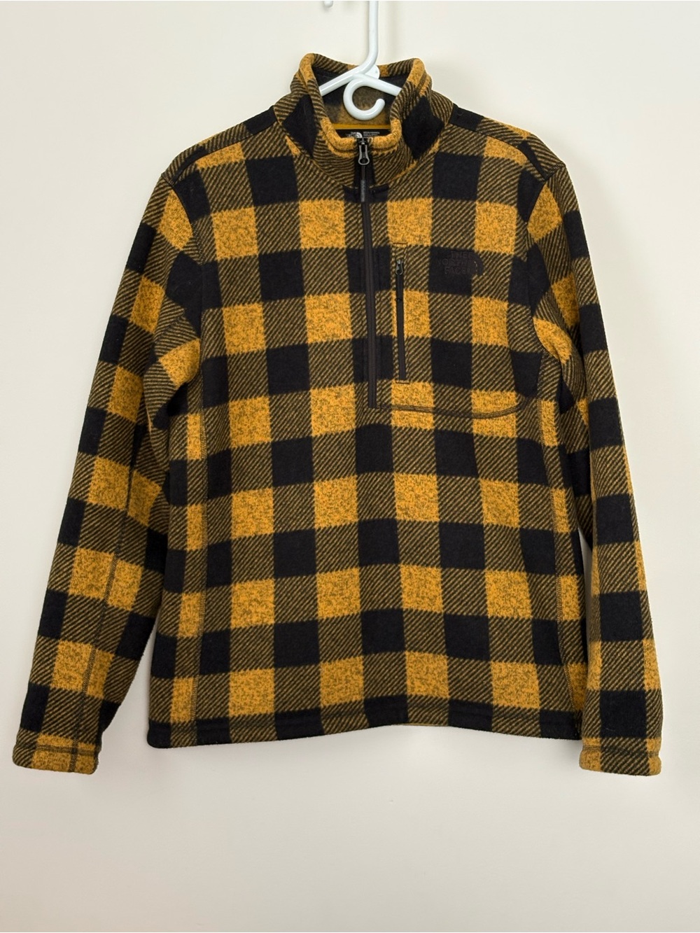 The North Face Men's Buffalo Plaid Quarter Zip Fleece Yellow Black M